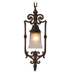 1920s Pendant Light with Glass Shade