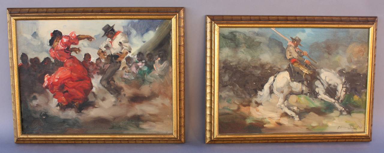 Pair of Francisco Rodriguez Sanchez Clement Spanish Oil Paintings