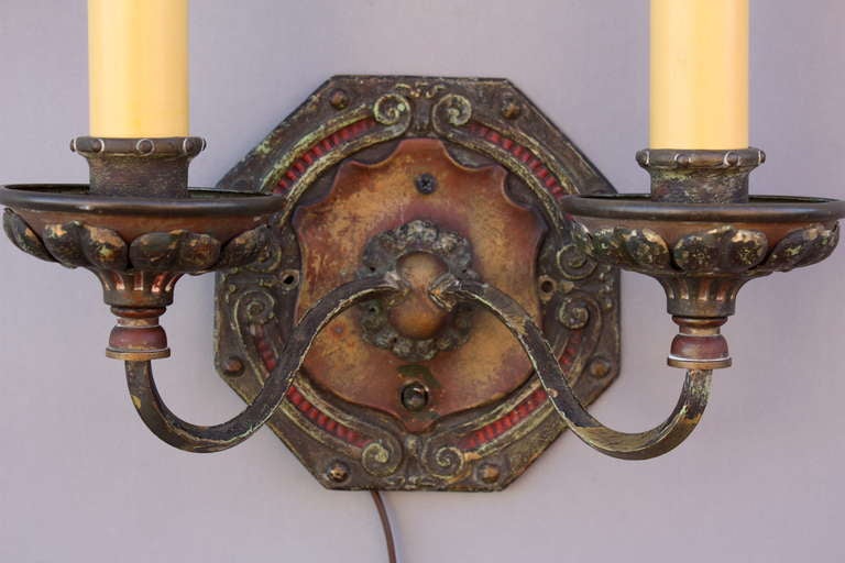 Unknown Pair Of 1920s Elaborate Large Double Sconce