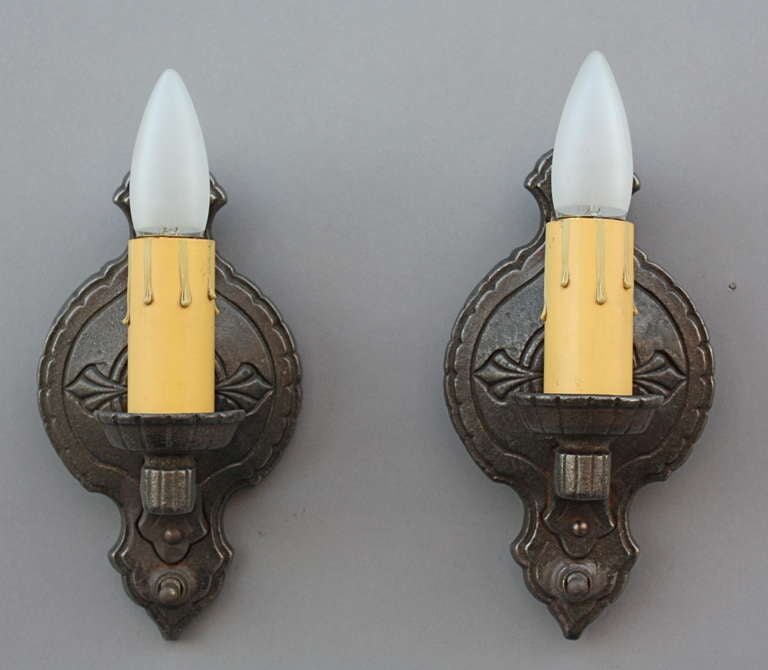 Pair of Simple 1920's Spanish Revival Sconces In Excellent Condition In Pasadena, CA
