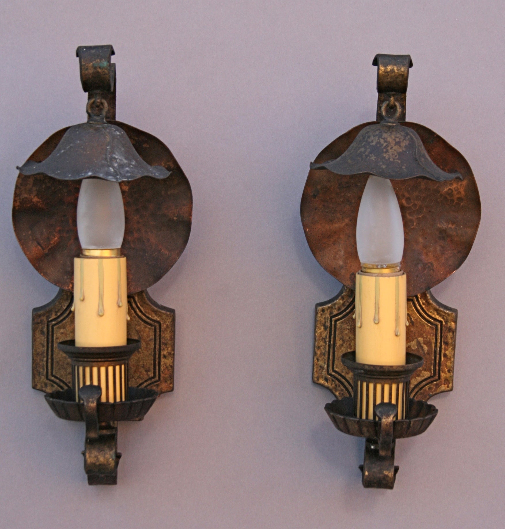 Unique Brass and Copper Sconces c. 1920's