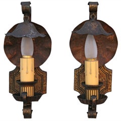 Antique Unique Brass and Copper Sconces c. 1920's