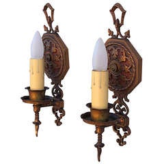 Pair Of Single 1920's Polychrome Sconces With Sea Horse Motif