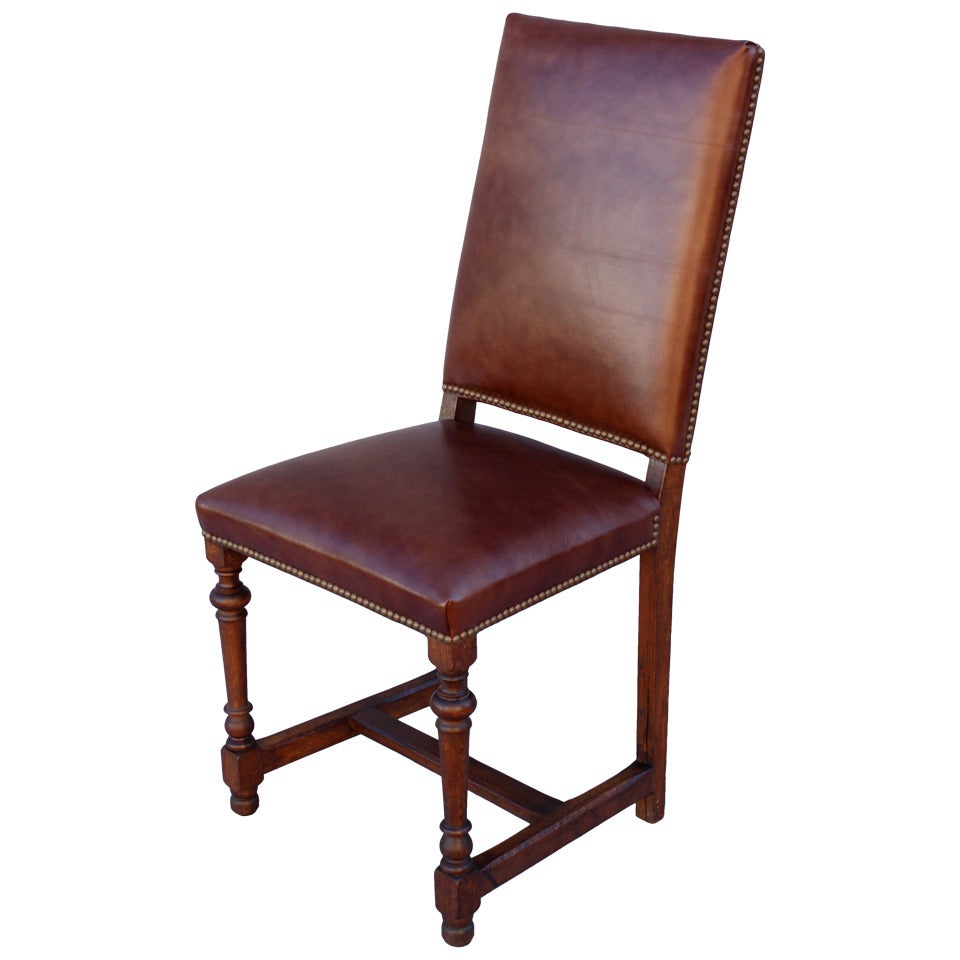 1920s Tall Leather Side Chair For Sale