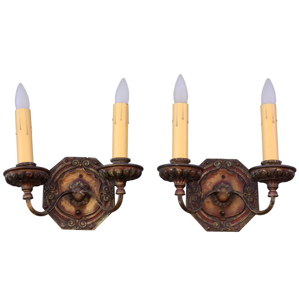 Pair Of 1920s Elaborate Large Double Sconce