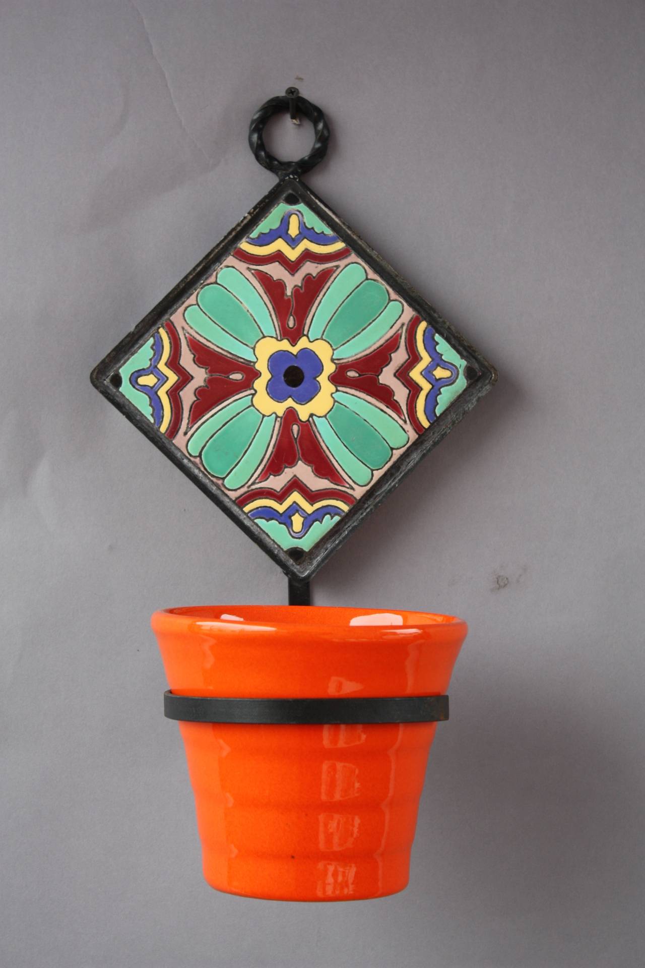 Spanish Colonial Pair of Gladding Tiled Wall Pot Holders