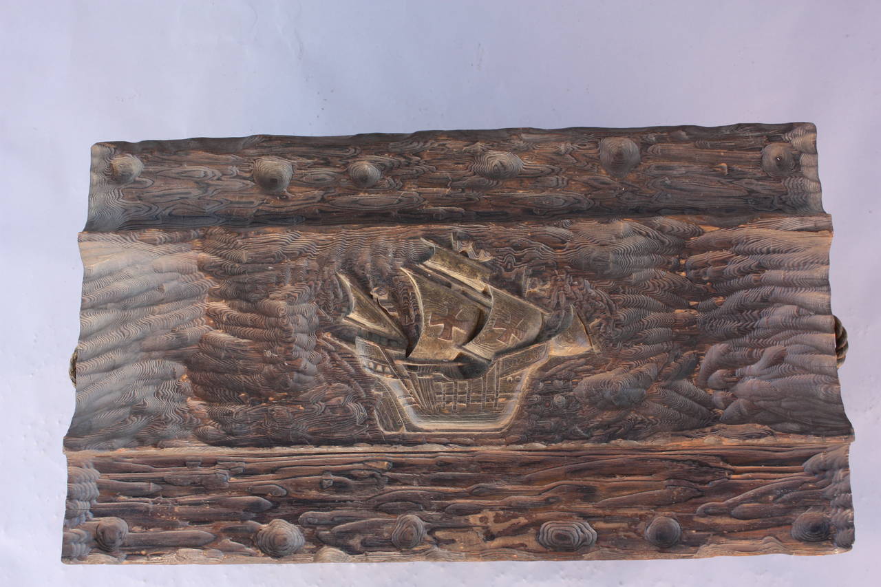 Outstanding Carved Trunk with Galleon Motif 1