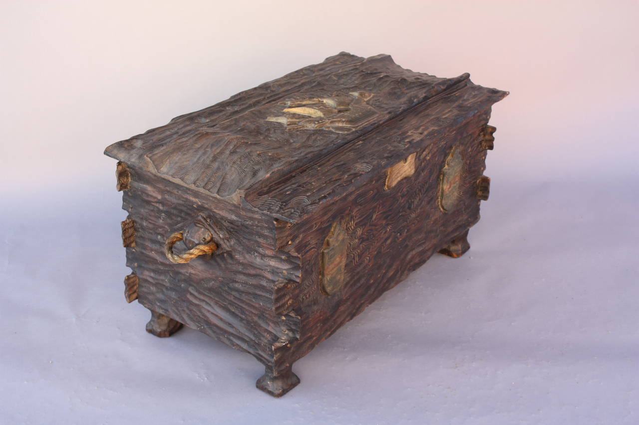 Spanish Colonial Outstanding Carved Trunk with Galleon Motif