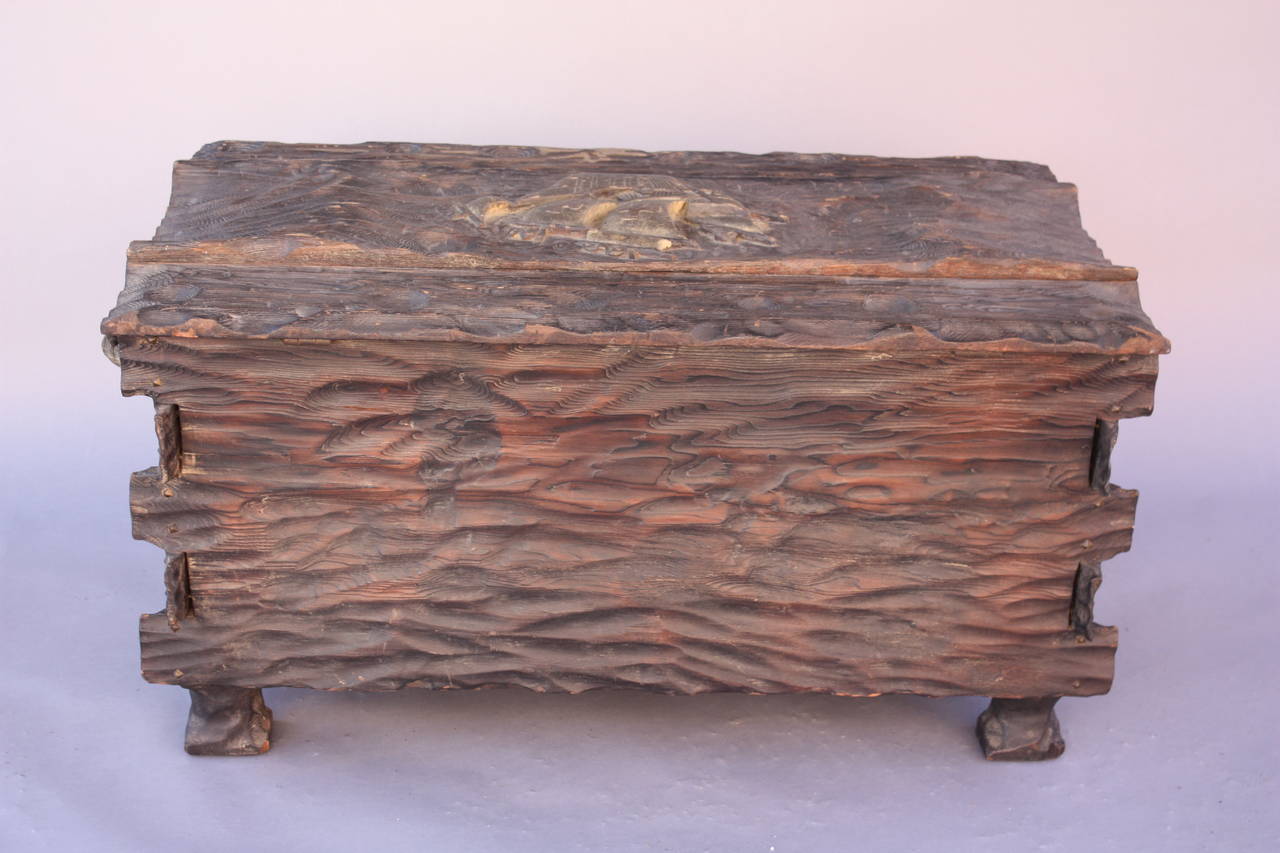 Outstanding Carved Trunk with Galleon Motif In Good Condition In Pasadena, CA