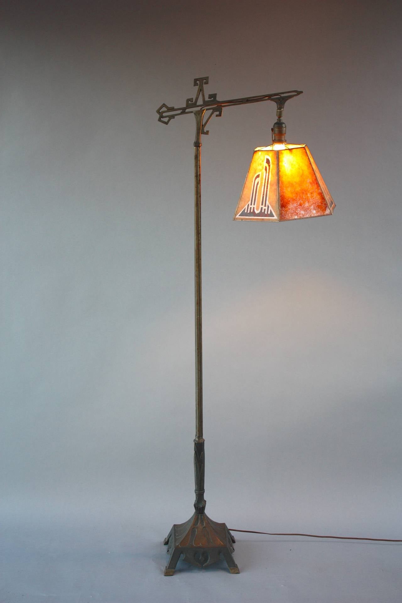 1920's Bridge Lamp With Mica Shade