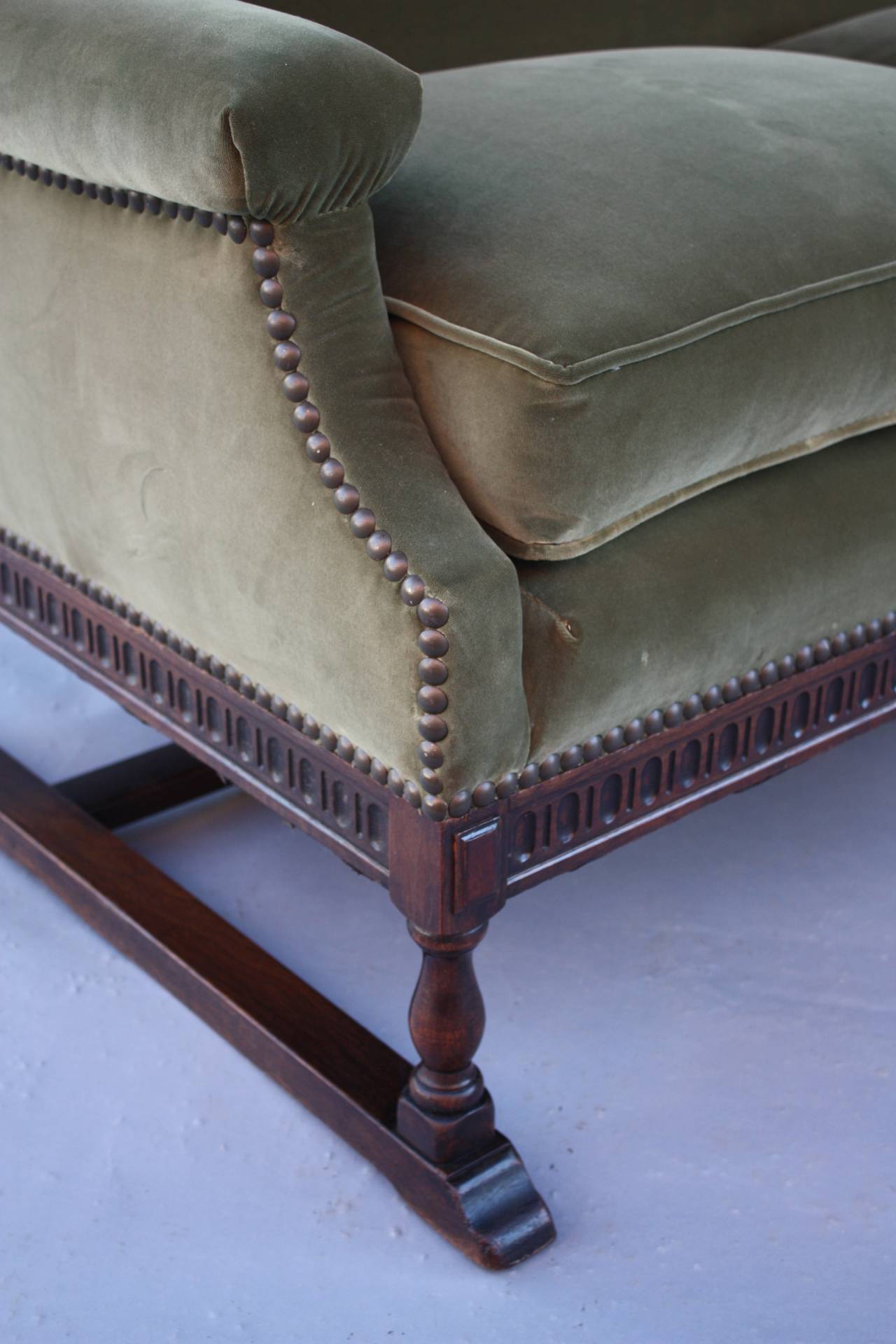 Spanish Revival Carved Walnut Sofa In Good Condition In Pasadena, CA