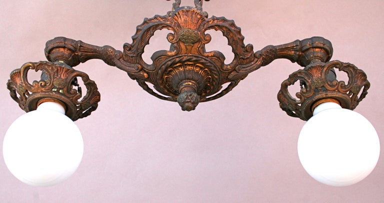 1920's Two-light Fixture with Thistle Motif In Excellent Condition In Pasadena, CA