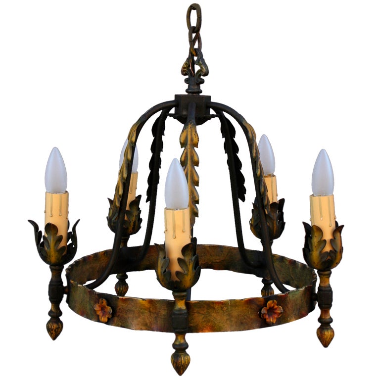 Classic Five Light Antique Spanish Revival Chandelier at 1stDibs