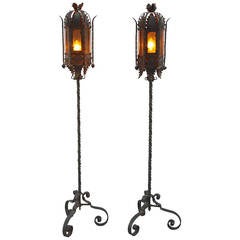 Fantastic Pair of 1920s Wrought Iron Torchieres