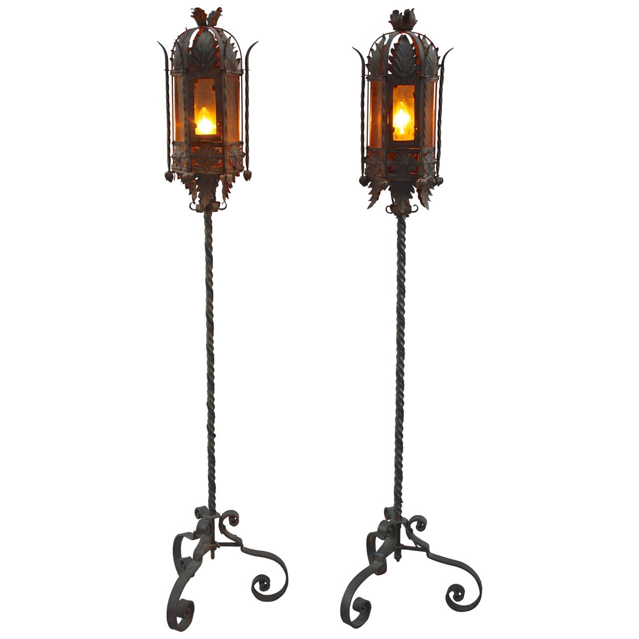 Fantastic Pair of 1920s Wrought Iron Torchieres