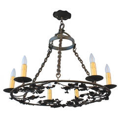 Large-Scale Wrought Iron Chandelier with Floral Motif