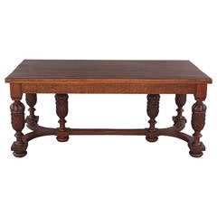 Antique 1920's Carved Oak Library Table