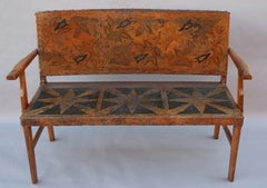 Incredible Tooled Leather Settee or Bench