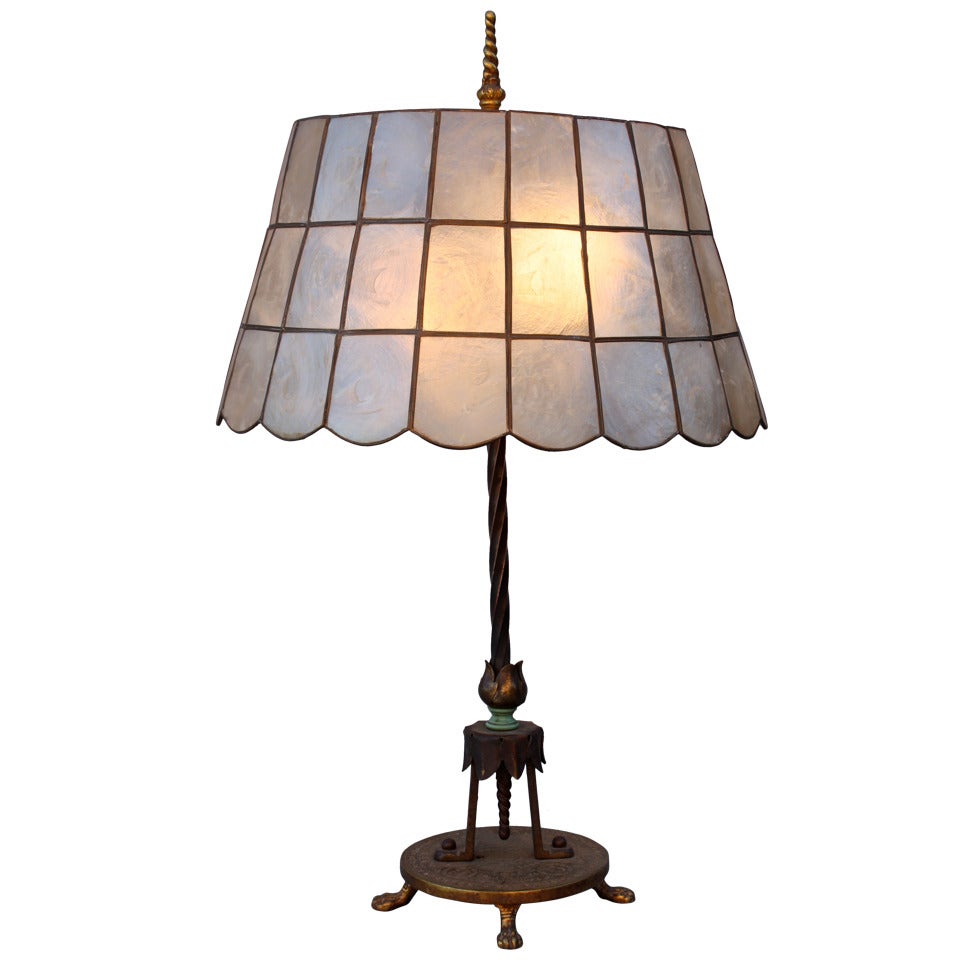 1920's Table Lamp With Abalone Shade