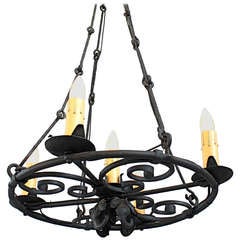Antique Wrought Iron Chandelier With Five Lights