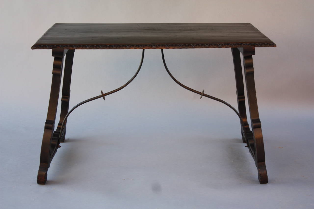 Spanish Colonial Iron Trestle Table Desk In Good Condition In Pasadena, CA