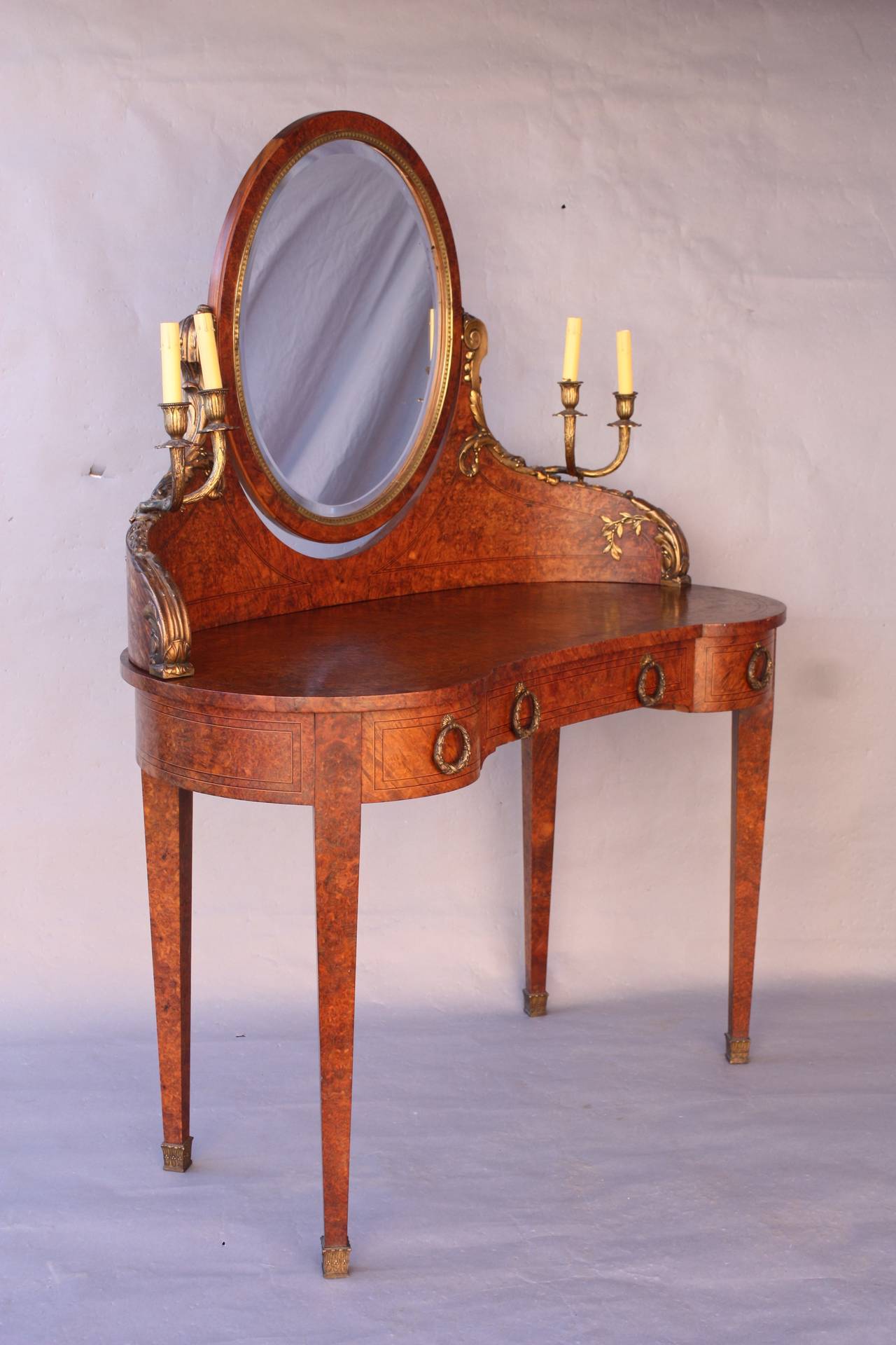 French Provincial Turn of the Century Burl Wood European Vanity