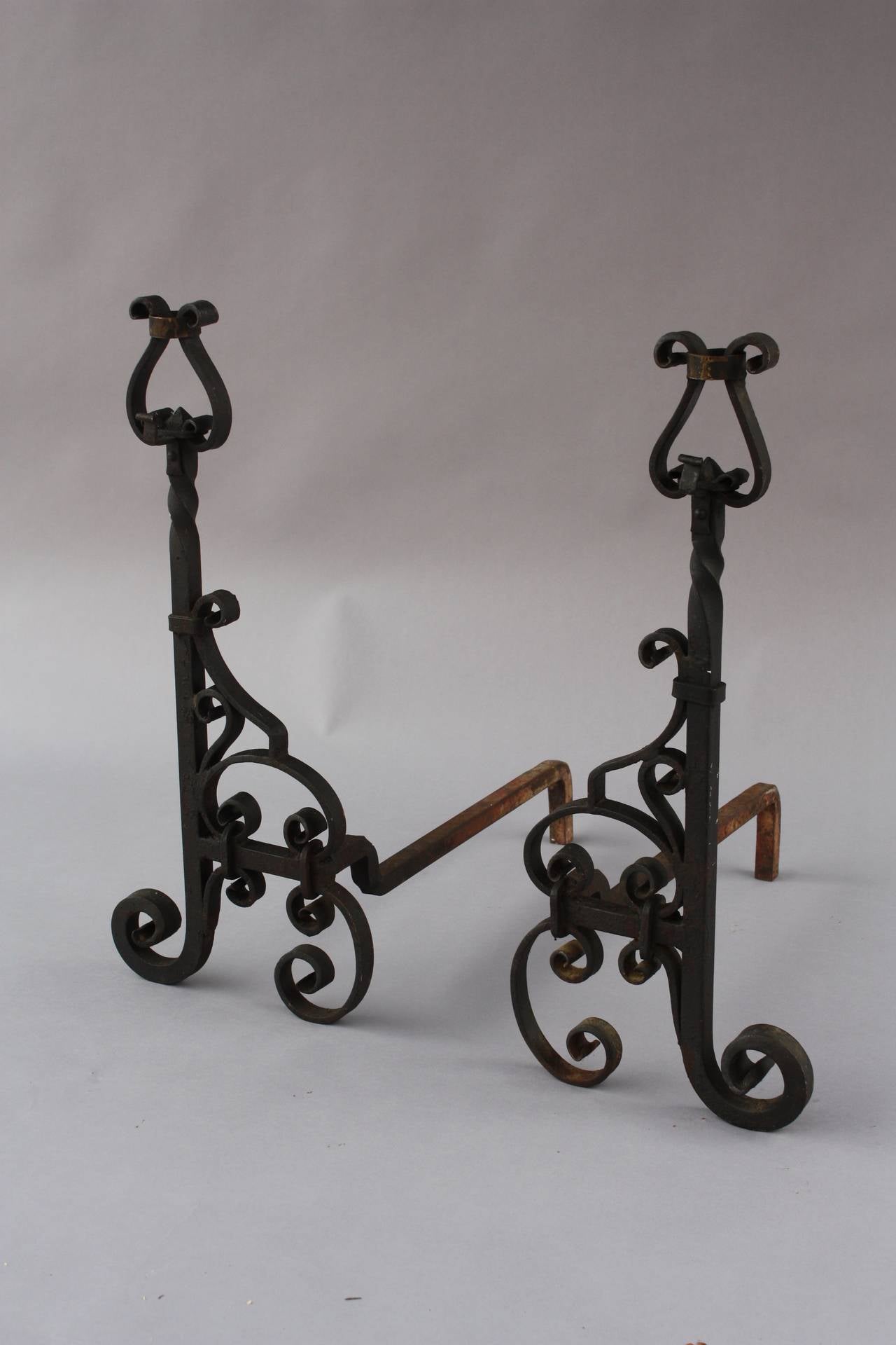 Antique Pair of Wrought Iron Andirons For Sale at 1stDibs