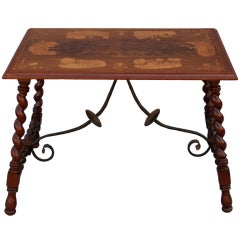 Exquisitely Inlaid Side Table w/ Iron Stretcher