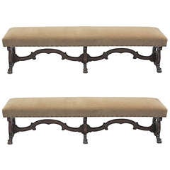 1920s Long Walnut And Mohair Bench