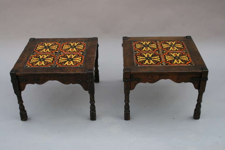 1930s Pair of Signed and Branded Monterey Tile Tables