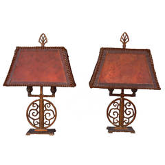 Pair of 1920s Table Lamps with Mica Shades