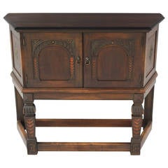 1920s Carved Walnut Cabinet or Credenza with Polychrome Finish