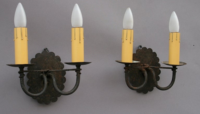 Pair Of Scalloped Double Sconces