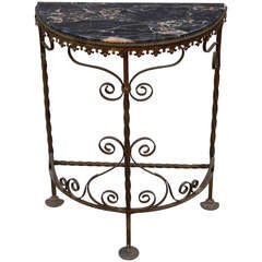 1920s Iron Half Moon Table with Marble