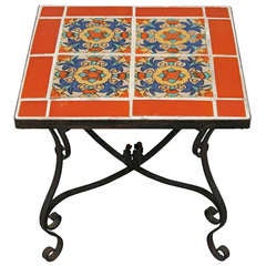 1930s Early California Tile Table with Iron Base
