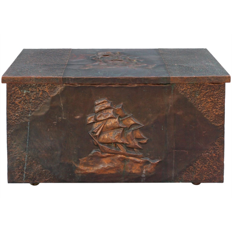 CopperClad Firewood Box w/ Repousse Galleon at 1stDibs firewood delivery bloomfield hills mi