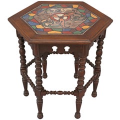 Beautiful 1920's Walnut Table With Encaustic Tile