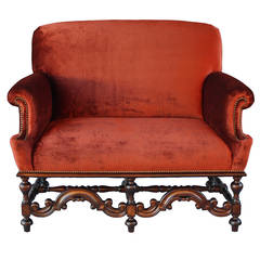 1920s Loveseat or Settee with Red Velvet