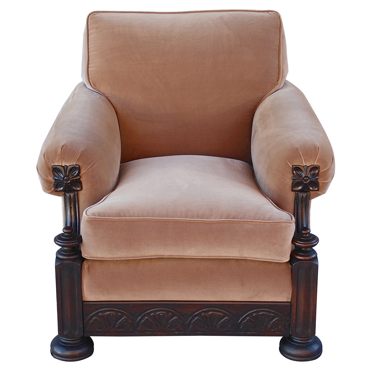1920s Armchair with Carved Walnut Base