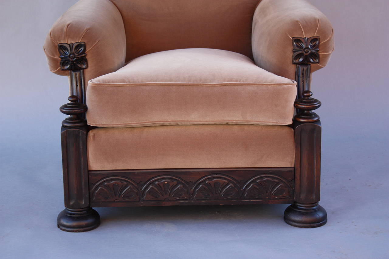 North American 1920s Armchair with Carved Walnut Base