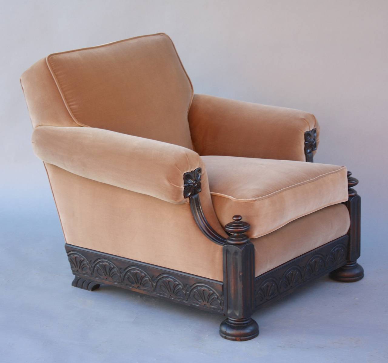 Early 20th Century 1920s Armchair with Carved Walnut Base