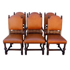 Set Of Six Carved Walnut Chairs