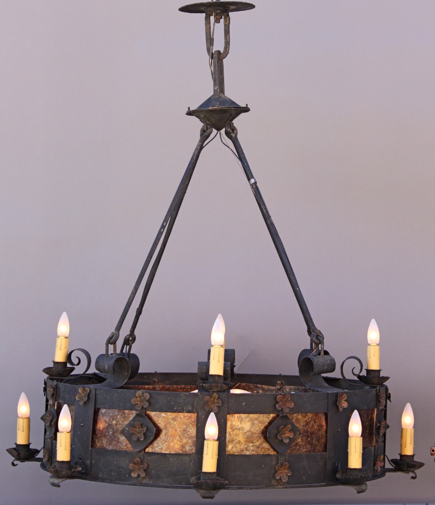 Large-Scale Wrought Iron & Mica Chandelier