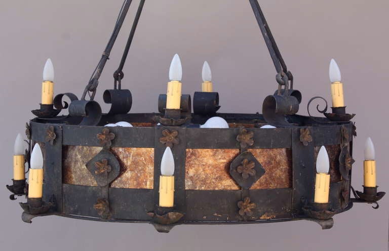 Large-Scale Wrought Iron & Mica Chandelier 3