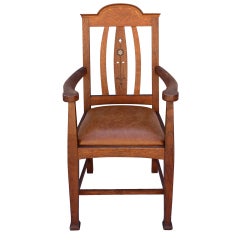 Antique Inlaid Arts And Crafts Armchair