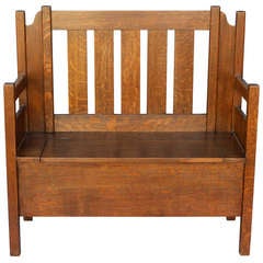 Antique Circa 1910 Unique Arts 
Crafts Bench with Storage Area