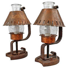 1930's Pair of Monterey Period Copper Shade Table Lamps