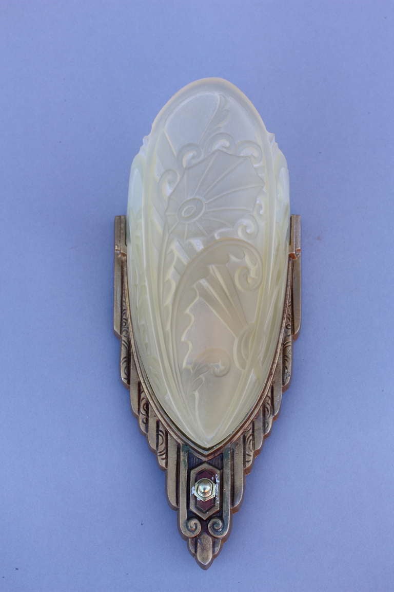 American 1920s 1 Of 3 Deco Slip Shade Sconce