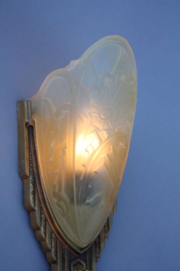 20th Century 1920s 1 Of 3 Deco Slip Shade Sconce