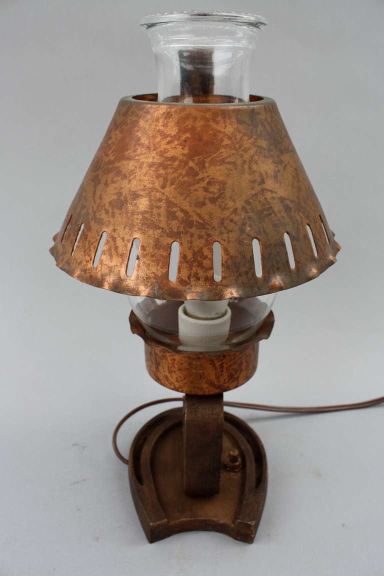 1930's Pair of Monterey Period Copper Shade Table Lamps In Excellent Condition In Pasadena, CA